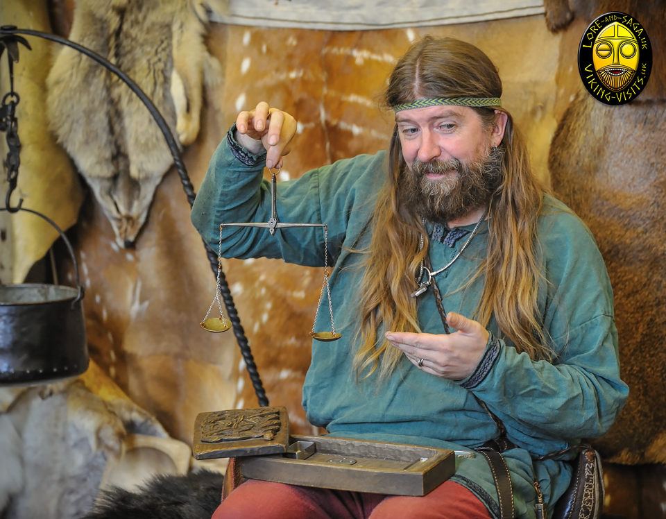 Norse trader with scales - an in-school Viking presentation from Lore and Saga. - Image copyrighted  Gary Waidson. All rights reserved.